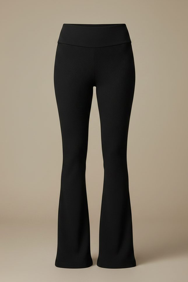 Pantalon Noir Côtelé Évasé Taille Haute Élégant - Maille - vue 3