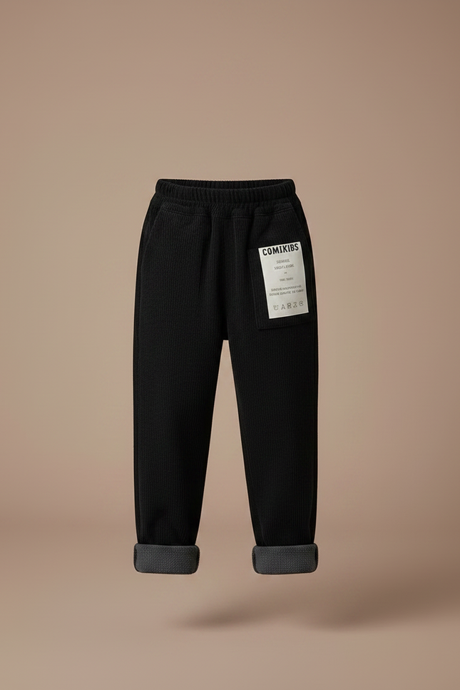 Pantalon Noir Côtelé Ample Élastique Chaud Enfant - Cordé - vue 3