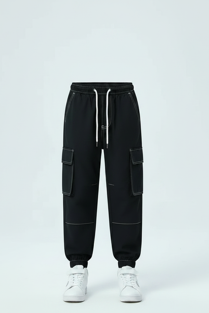 Pantalon Noir Surpiqures Blanches - Polyester - vue 3