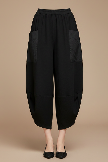 Pantalon Noir Ample Harem Taille Haute Fluide - Viscose - vue 3