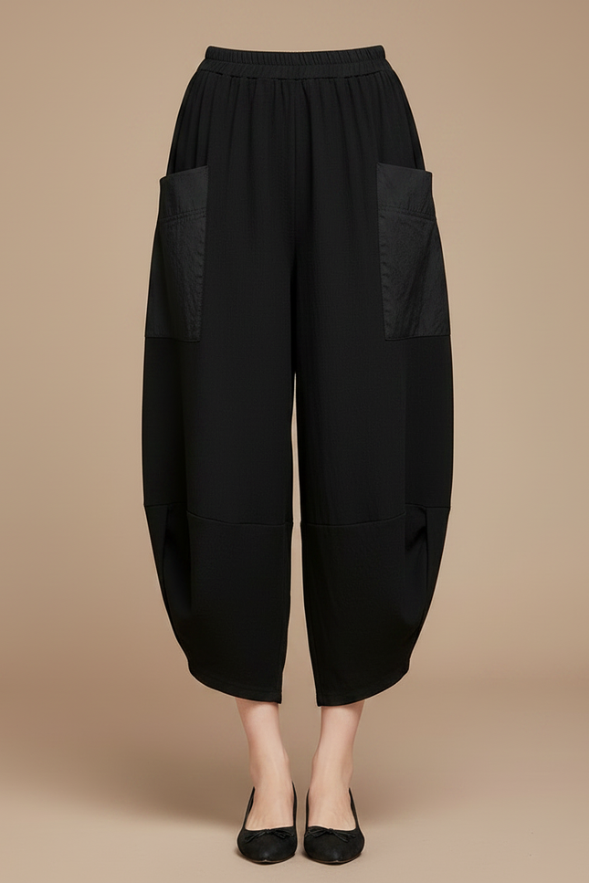 Pantalon Noir Ample Harem Taille Haute Fluide - Viscose - vue 3