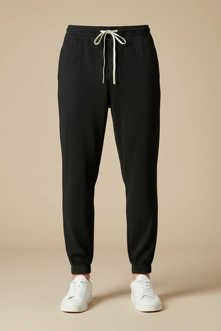 Pantalon Noir Plissé Ample Cordon Décontracté Homme - Polyester - vue 3