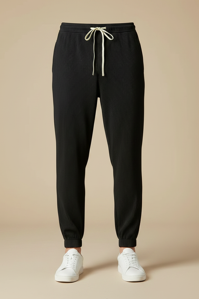 Pantalon Noir Plissé Ample Cordon Décontracté Homme - Polyester - vue 3