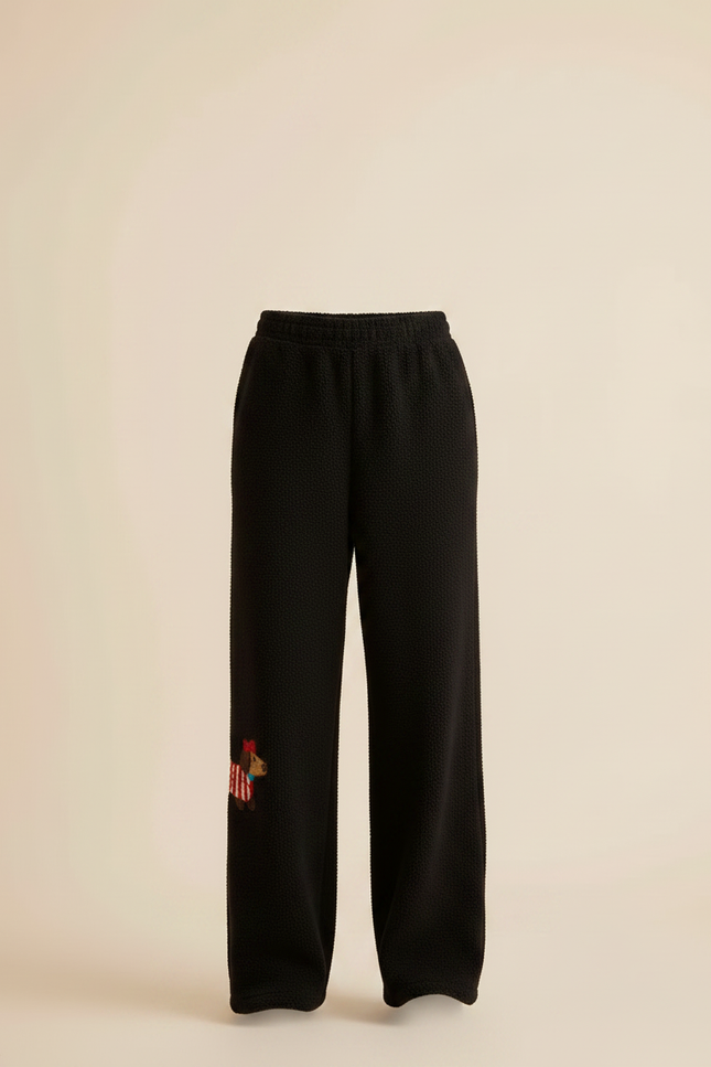 Pantalon Noir Molletonné Chien Hiver Confortable Ample - vue 3