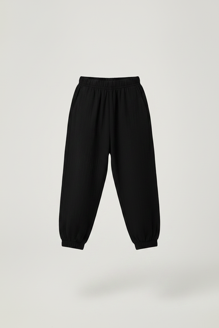Pantalon Noir Ample Lin Coton Enfant Décontracté - vue 3