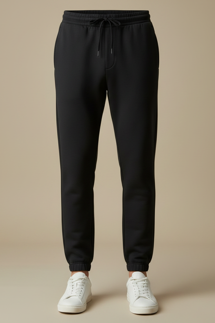 Pantalon Noir Jogging Cordon Coton Décontracté Homme - Molleton - vue 3