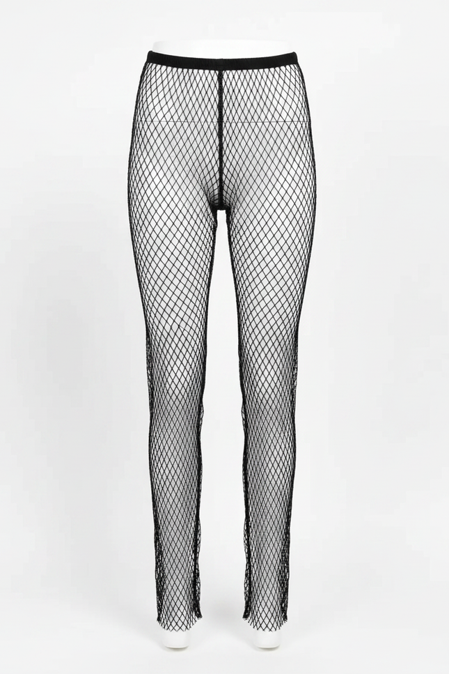 Pantalon Noir Résille Transparent Taille Haute Sexy - Maille - vue 2