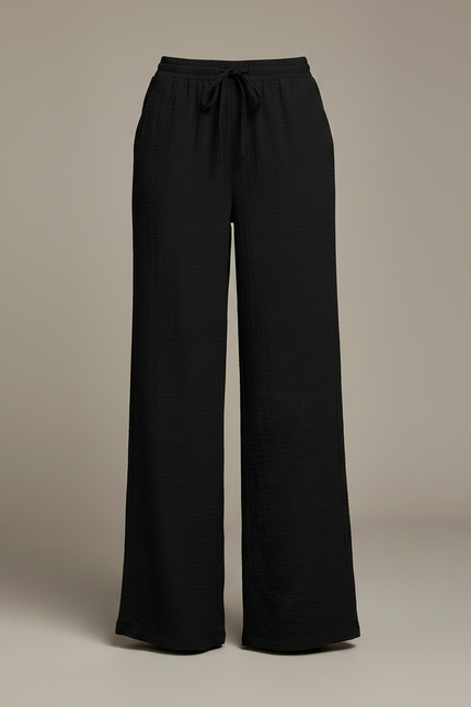 Pantalon Noir Fluide Ample Taille Haute Décontracté - Viscose - vue 3