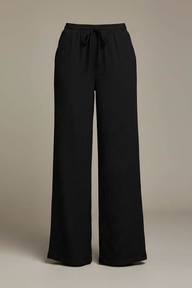 Pantalon Noir Fluide Ample Taille Haute Décontracté - Viscose - vue 3