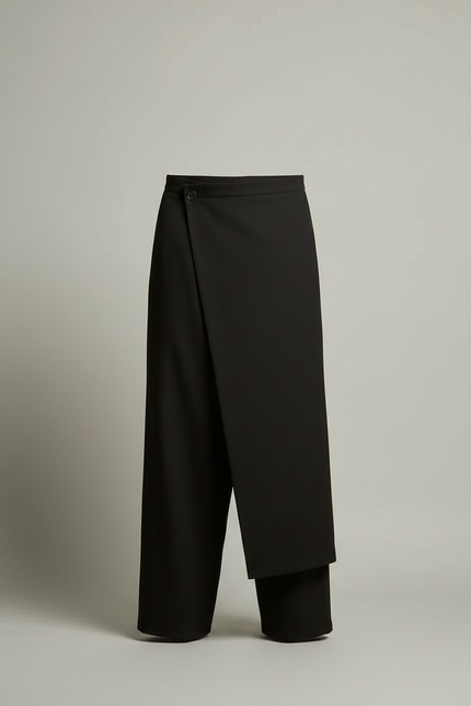 Pantalon Noir Asymétrique Jupe-Culotte Ample Décontracté Homme - Polyester - vue 3