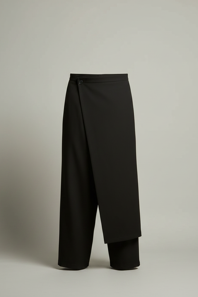 Pantalon Noir Asymétrique Jupe-Culotte Ample Décontracté Homme - Polyester - vue 3