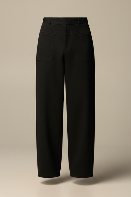 Pantalon Noir Ample Taille Haute Droit Élégant - Gabardine - vue 3