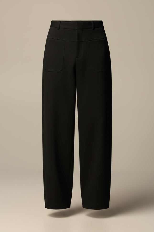 Pantalon Noir Ample Taille Haute Droit Élégant - Gabardine - vue 3