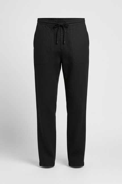 Pantalon Large Lin Noir - vue 3
