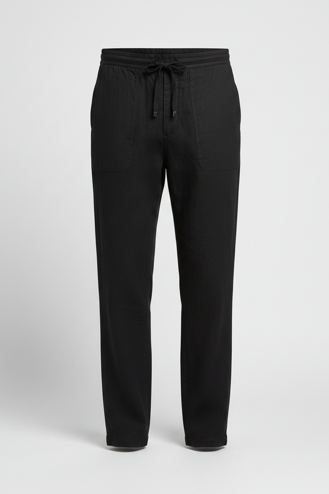 Pantalon Large Lin Noir - vue 3