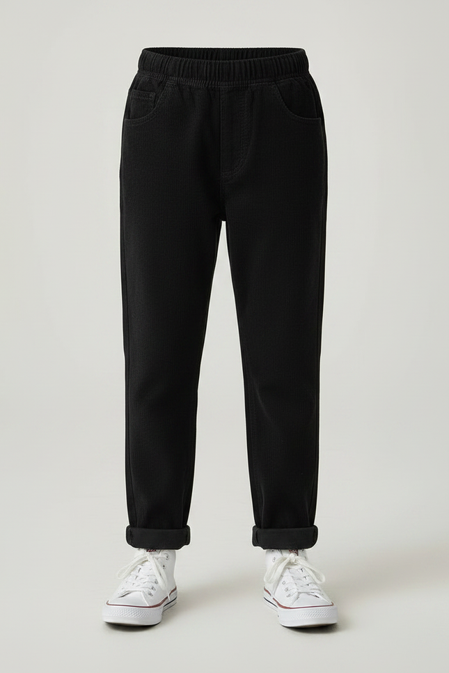 Pantalon Noir Côtelé Décontracté Ample Coton Garçon - Cordé - vue 3