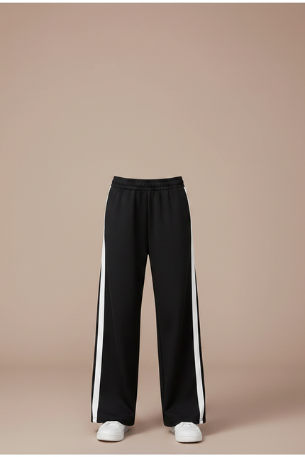Pantalon Noir Large Rayures Blanches Enfant Sport - Polyester - vue 3