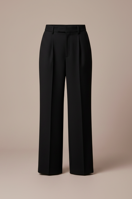 Pantalon Noir Droit Taille Haute Plissé Fluide - Gabardine - vue 3