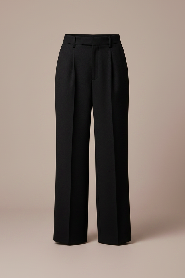Pantalon Noir Droit Taille Haute Plissé Fluide - Gabardine - vue 3