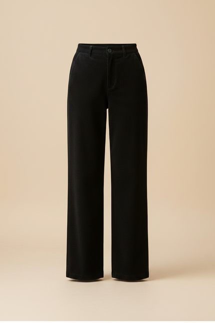 Pantalon Noir Côtelé Droit Taille Haute Épais Femme - Cordé - vue 3