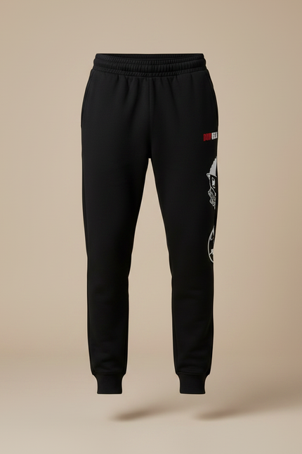 Pantalon Noir Jogger Coton Décontracté Imprimé Sport - Molleton - vue 3