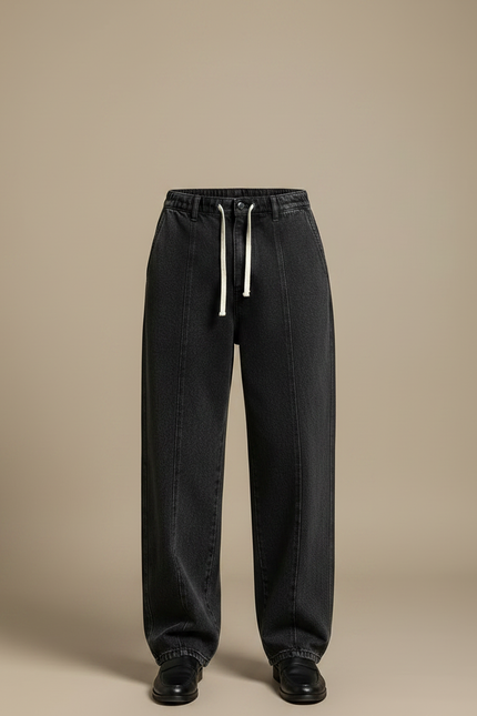 Pantalon Noir Ample Délavé Cordon Décontracté Homme - Jean - vue 3