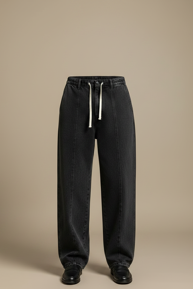 Pantalon Noir Ample Délavé Cordon Décontracté Homme - Jean - vue 3
