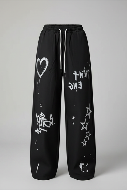 Pantalon Noir Ample Graffitis Streetwear Décontracté - Polyester - vue 3