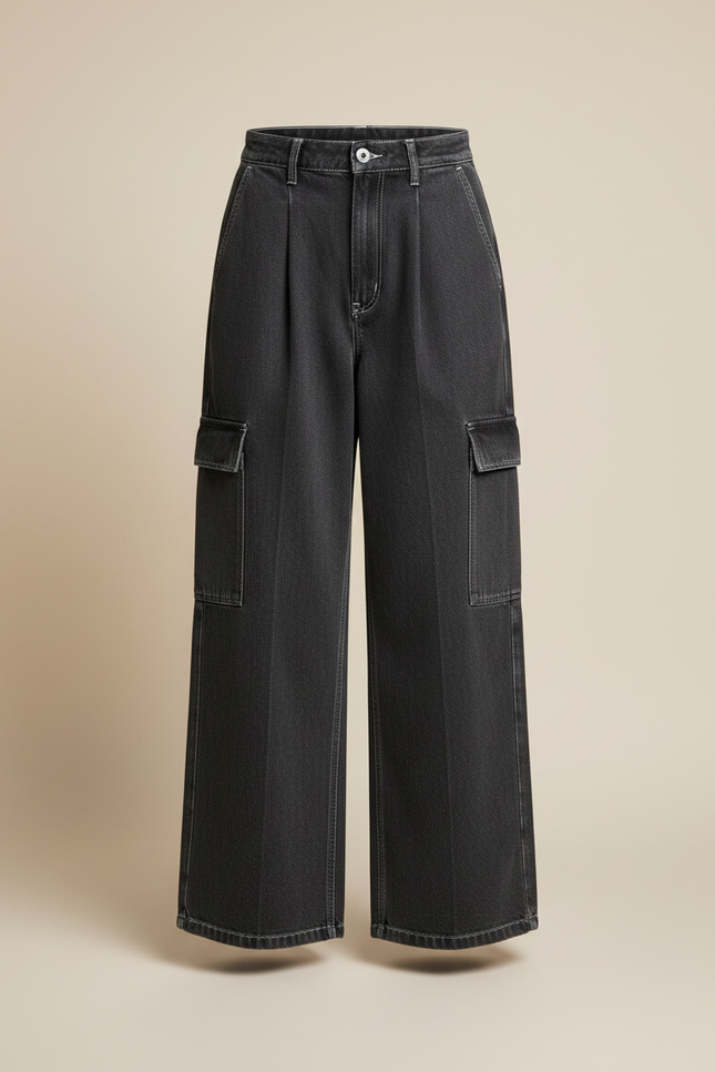 Pantalon Noir Cargo Ample Denim Enfant - Gris Jean - vue 3
