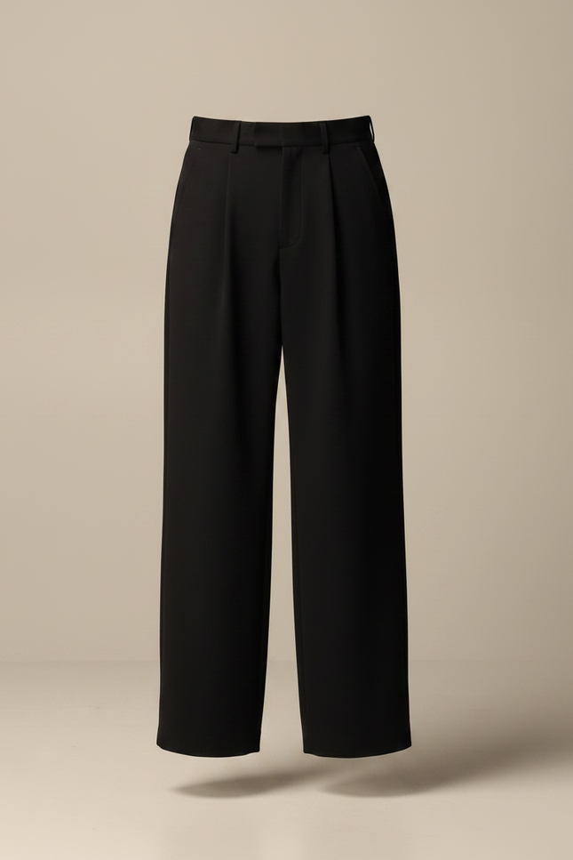 Pantalon Noir Plissé Ample Droit Homme Élégant - Gabardine - vue 3
