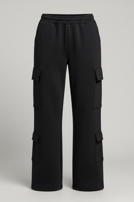 Pantalon Noir Cargo Ample Femme Poches - Molleton - vue 3