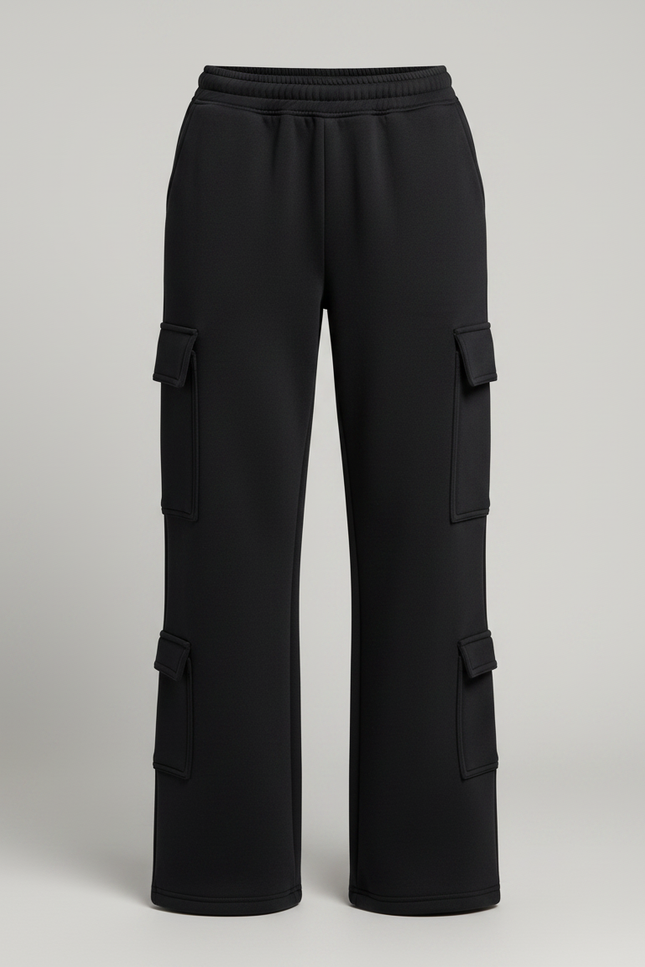 Pantalon Noir Cargo Ample Femme Poches - Molleton - vue 3