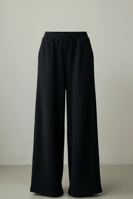 Pantalon Noir Ample Côtelé Décontracté Femme - Cordé - vue 3