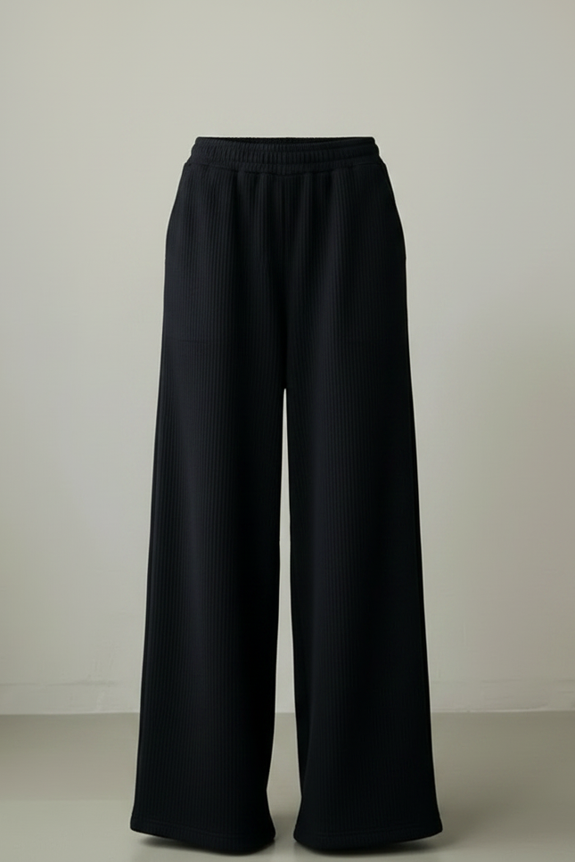 Pantalon Noir Ample Côtelé Décontracté Femme - Cordé - vue 3