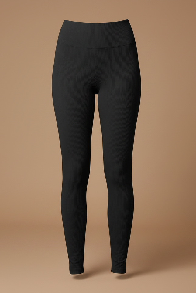 Pantalon Noir Côtelé Taille Haute Moulant Confortable - Maille - vue 3