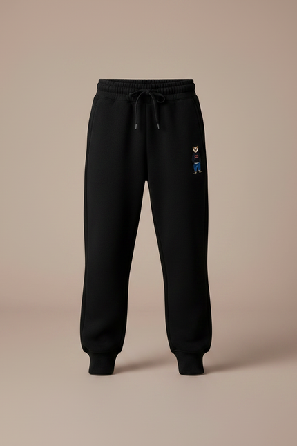 Pantalon Noir Molletonné Brodé Garçon Confortable - vue 3