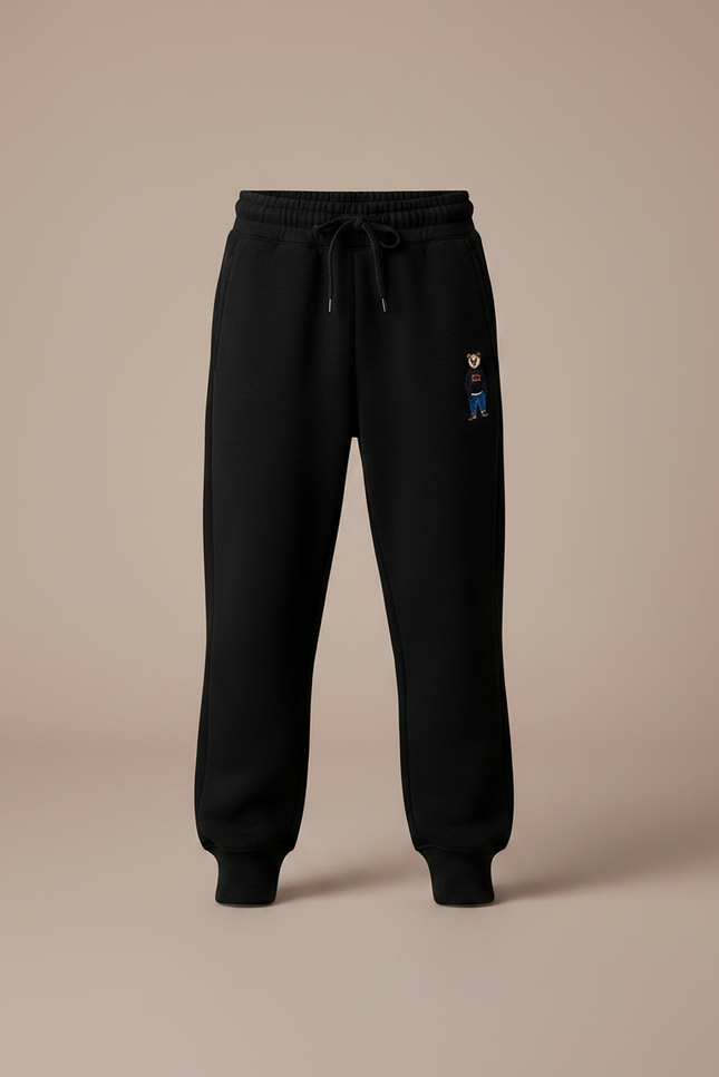 Pantalon Noir Molletonné Brodé Garçon Confortable - vue 3