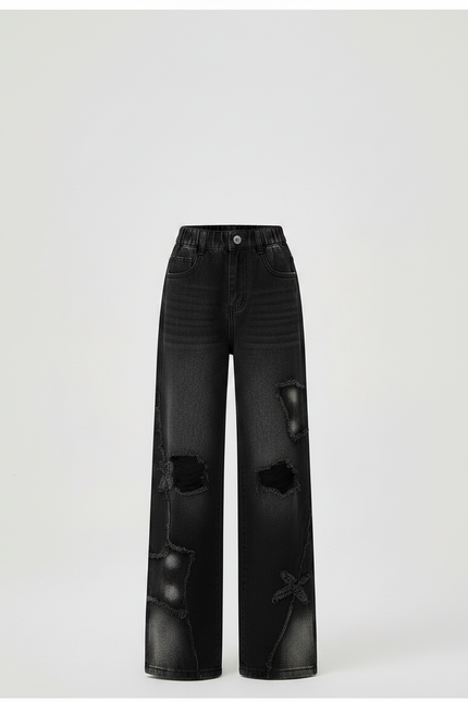 Pantalon Noir Denim Ample Déchiré Fille - Jean - vue 3