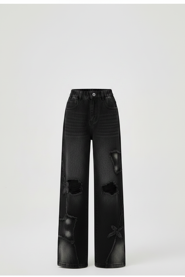 Pantalon Noir Denim Ample Déchiré Fille - Jean - vue 3