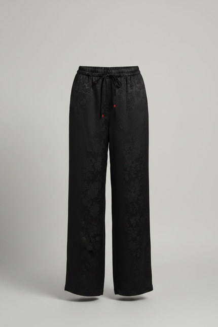Pantalon Noir Jacquard Satin Ample Élégant Femme - vue 3