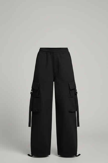 Pantalon Noir Cargo Ample Décontracté Fille Cordon - Polyester - vue 3