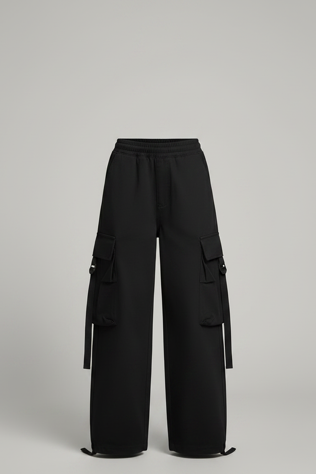 Pantalon Noir Cargo Ample Décontracté Fille Cordon - Polyester - vue 3