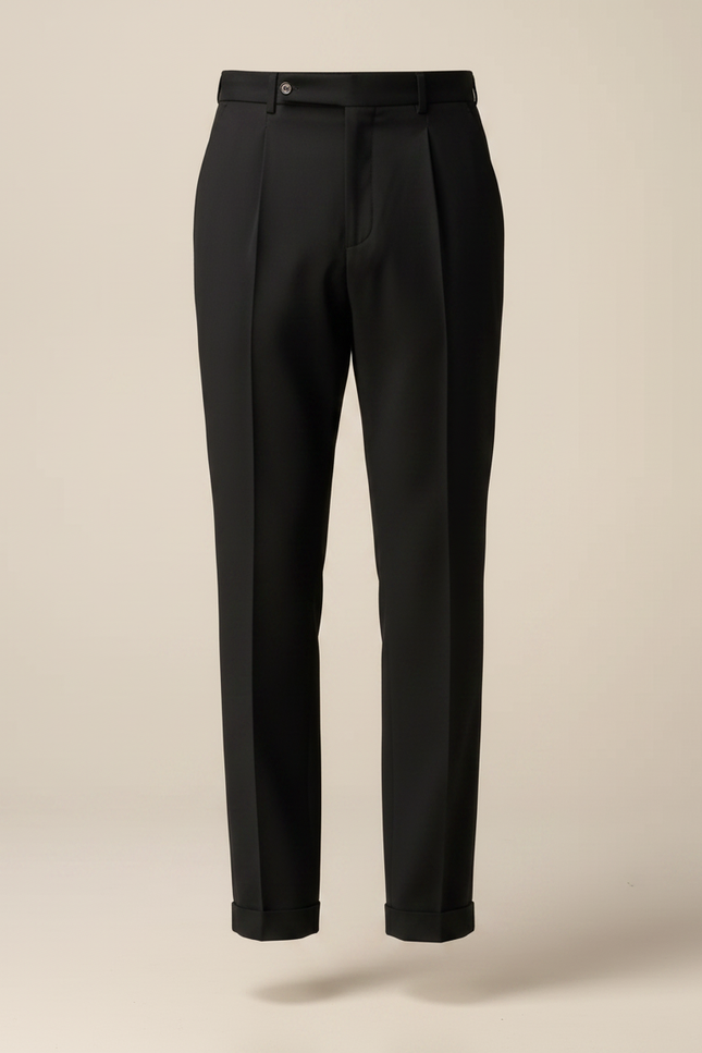 Pantalon Noir Plissé Droit Habillé Homme Élégant - Gabardine - vue 3