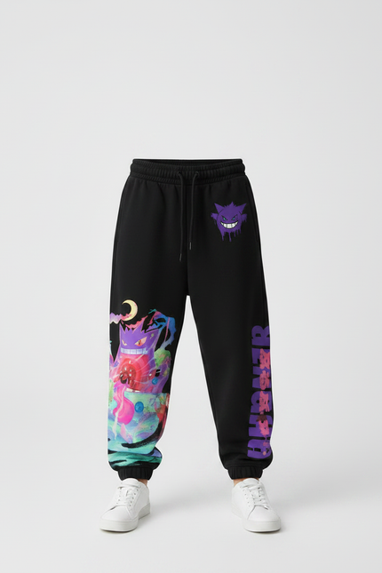 Pantalon Noir Gengar Décontracté Ample Coton Imprimé Coloré - Molleton - vue 3
