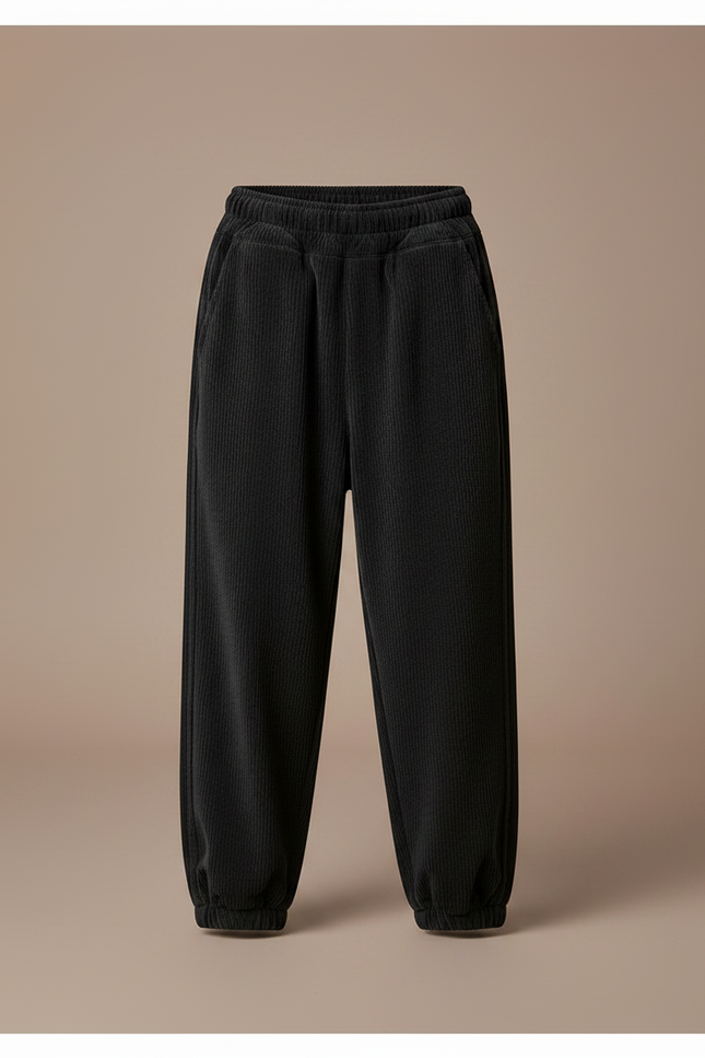 Pantalon Noir Côtelé Ample Décontracté Élastique Enfant - Cordé - vue 3