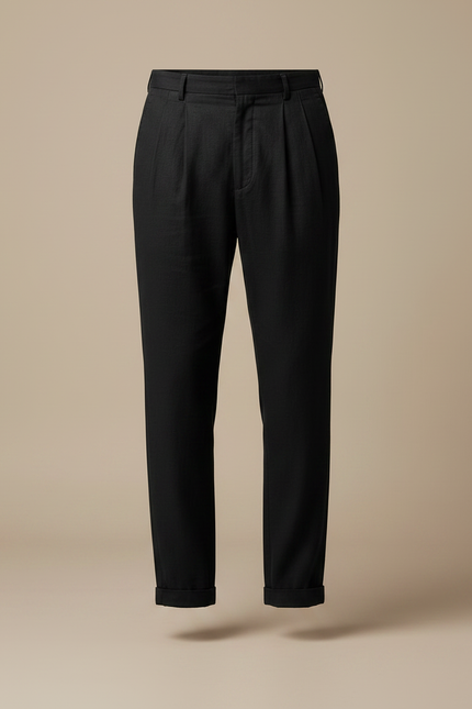 Pantalon Noir Plissé Ample Lin Homme Décontracté - vue 3