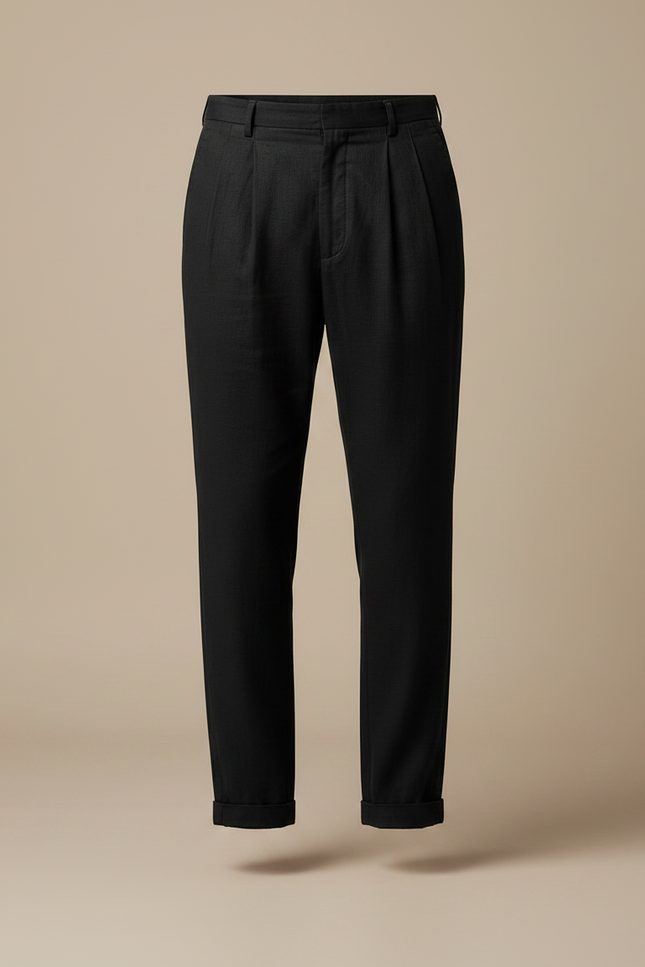 Pantalon Noir Plissé Ample Lin Homme Décontracté - vue 3