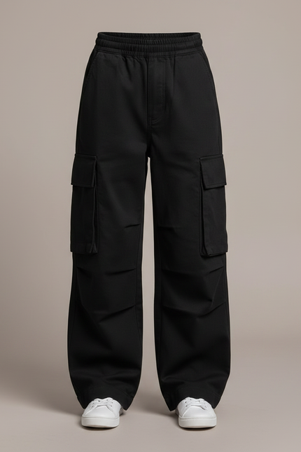 Pantalon Noir Fille Cargo Ample Streetwear Décontracté - Toile - vue 3
