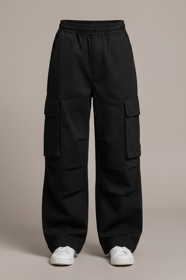 Pantalon Noir Fille Cargo Ample Streetwear Décontracté - Toile - vue 3