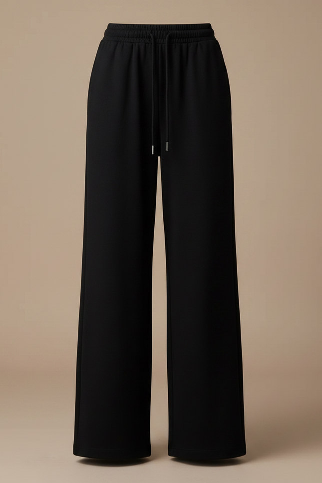 Pantalon Noir Large Fluide Décontracté Confortable - Molleton - vue 3